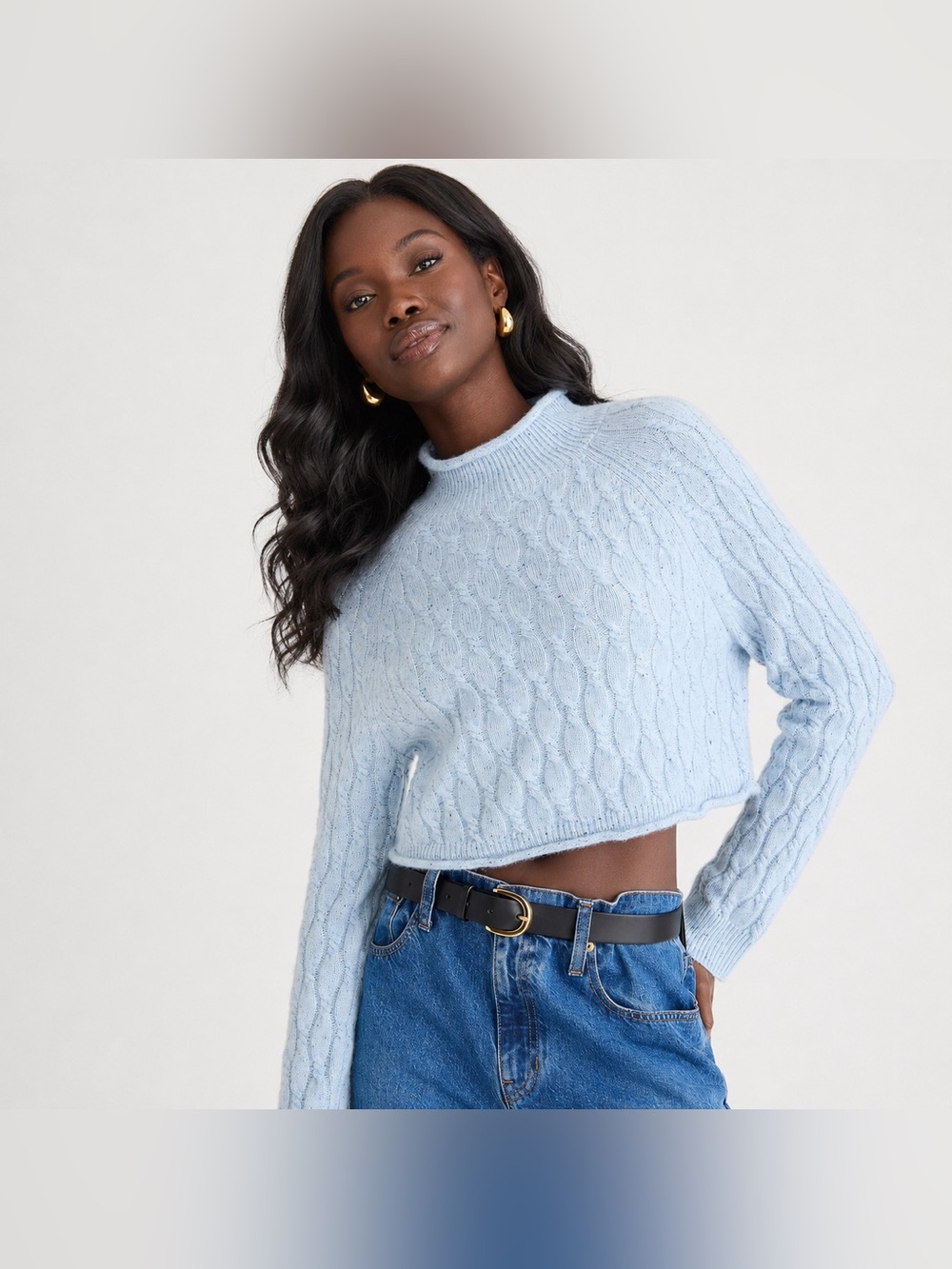 J. Crew Sweater Womens XL Cashmere Shrunken Roll Neck Cableknit Blue